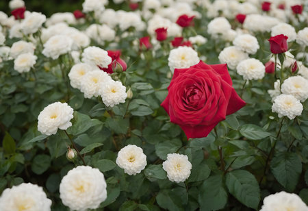 Rose Nostalgie Red white roses in the park gardenの素材