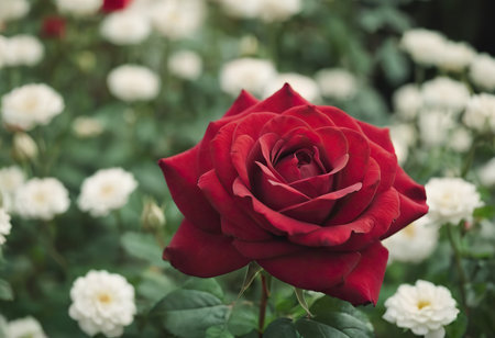 Rose Nostalgie Red white roses in the park gardenの素材