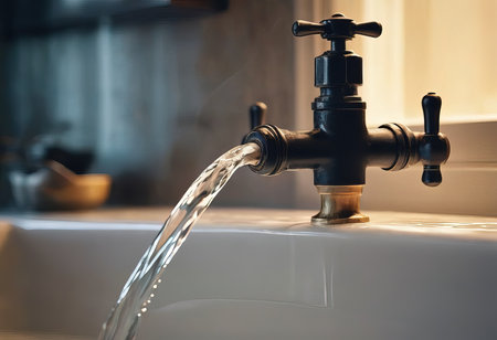 Kitchen water faucet. Water tap made of chrome materialの素材