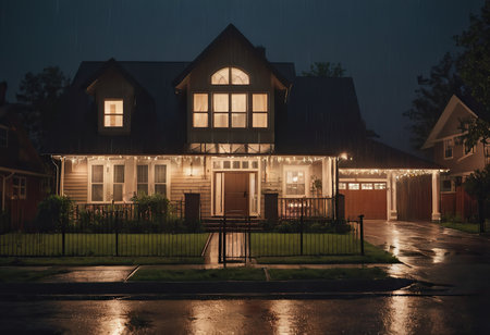 Wonderful House Exterior With Garden. Luxury House With Pool Adjusted. Luxurious new construction home.の素材