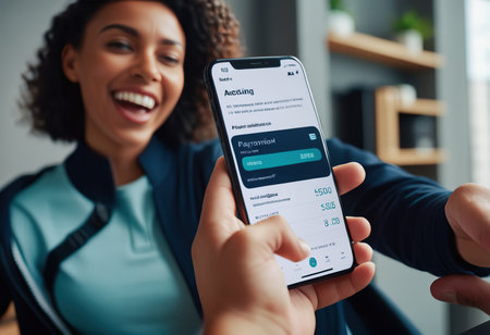 female hand holding black mobile phone with qr code on the screen. scanning the qr codeの素材
