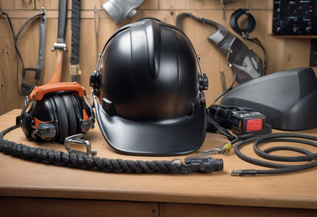 personal protective equipment, construction helmet, hearing protection, dust protection.の素材