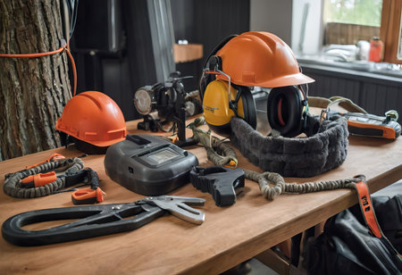 personal protective equipment, construction helmet, hearing protection, dust protection.の素材