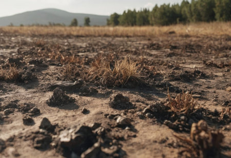 Dead trees on dry cracked earth metaphor Drought, Water crisis and World Climate change.の素材