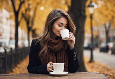 Stylish happy young woman wearing boyfriend jeans, white sneakers bright yellow sweatshirt.She holds coffee to go. portrait of smiling girl in sunglasses and bagの素材