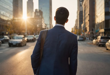 Office Managers and Business People Commute to Work in the Morning or from Office on a Sunny Day on Foot.の素材