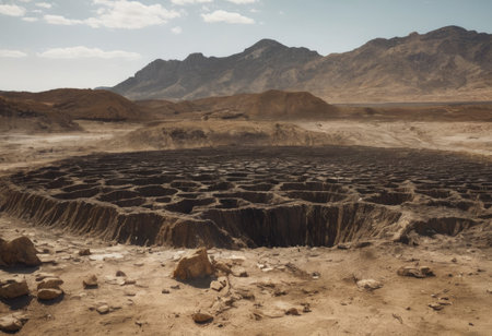 Dead trees on dry cracked earth metaphor Drought, Water crisis and World Climate change.の素材