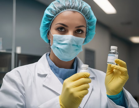 Test tube with blood in the hand.の素材