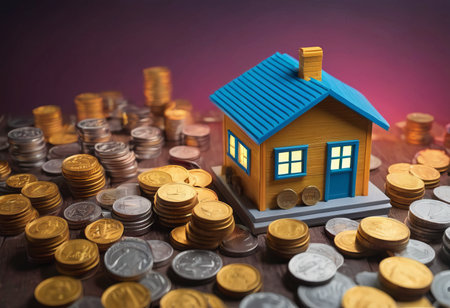 Mini house on stack of coins. Concept of Investment property.の素材
