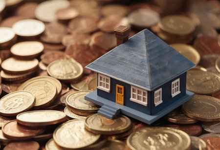 Mini house on stack of coins. Concept of Investment property.の素材