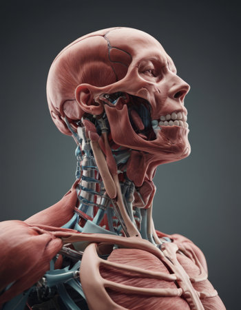 Anatomy human body model in the class room on white background.Part of human body model with organ system.Human muscle model.Medical education concept.の素材