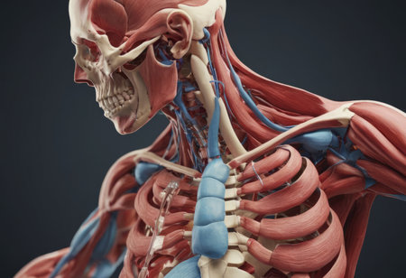 Anatomy human body model in the class room on white background.Part of human body model with organ system.Human muscle model.Medical education concept.の素材