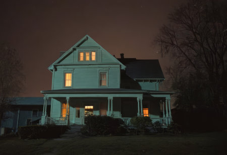 Night view of a beautiful old house in New England, USA.の素材