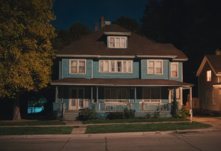 Old house in the middle of the park at night with a long exposureの素材