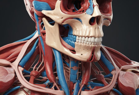Anatomy human body model in the class room on white background.Part of human body model with organ system.Human muscle model.Medical education concept.の素材
