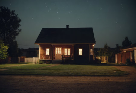 Night view of a small cottage in the village. Night landscape.の素材