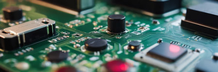 Close-up of electronic circuit board with microcircuits and electronic componentsの素材