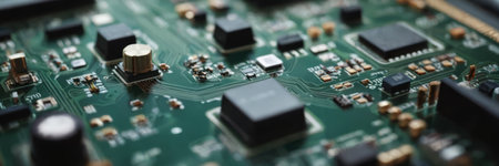 Close-up of electronic circuit board with electronic components. technology backgroundの素材