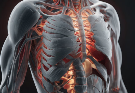 Anatomy human body model in the class room on white background.Part of human body model with organ system.Human muscle model.Medical education concept.の素材