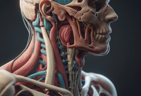 Anatomy human body model in the class room on white background.Part of human body model with organ system.Human muscle model.Medical education concept.の素材