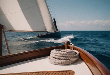 Luxury yacht tackle during the ocean voyageの素材