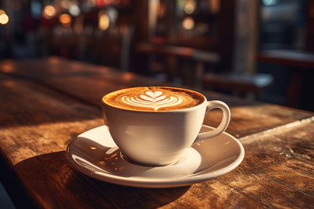 Morning bliss. coffee cozy maker with gentle light, creating a comforting atmosphereの素材