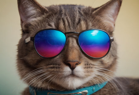 funny cat in round sunglasses close-upの素材