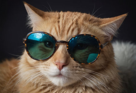 funny cat in round sunglasses close-upの素材