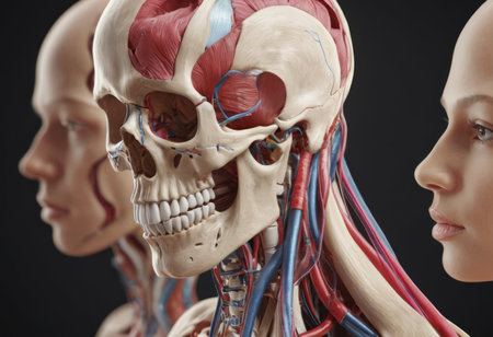 Anatomy human body model in the class room on white background.Part of human body model with organ system.Human muscle model.Medical education concept.の素材