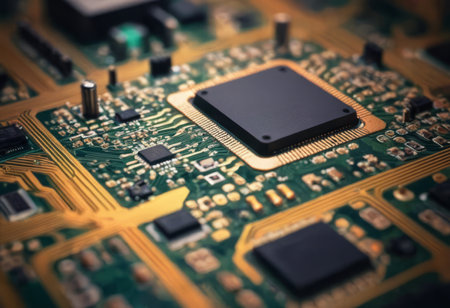 Electronic circuit board close up. Technology background. Selective focusの素材