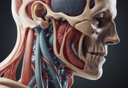 Anatomy human body model in the class room on white background.Part of human body model with organ system.Human muscle model.Medical education concept.の素材