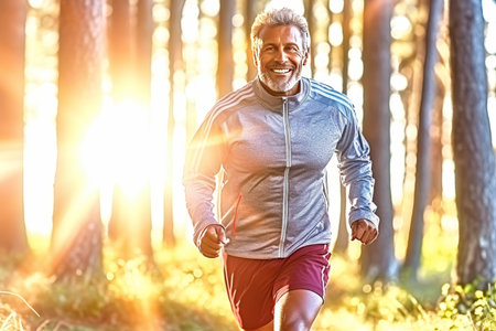 Elderly man embracing a healthy active lifestyle through morning running exerciseの素材