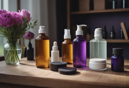 Skincare Set Green Bottle Plant Cactus Essence Water Lotion Face Cream.の素材