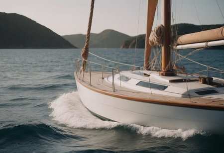 Luxury yacht tackle during the ocean voyageの素材