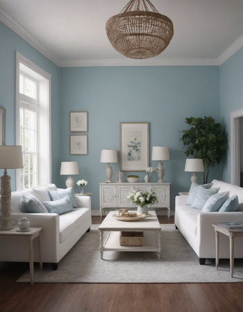 A modern interior of an open space with a designer modular sofa, furniture, wooden coffee tables, a plaid, a pillow, tropical plants and elegant personal accessories in a stylish home decor. A neutral living roomの素材