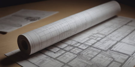 Paper architectural drawings and blueprint.の素材