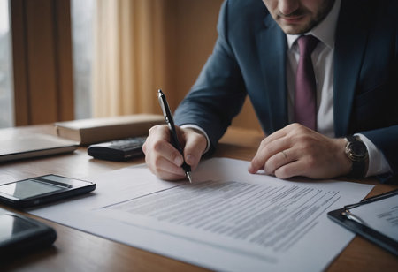 Business man sign a contract investment professional document agreement. meeting room.の素材