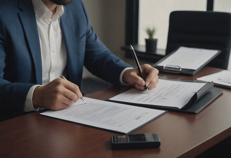 Business man sign a contract investment professional document agreement. meeting room.の素材