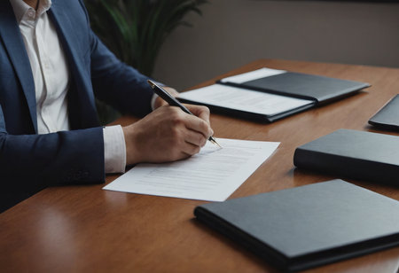 Business man sign a contract investment professional document agreement. meeting room.の素材
