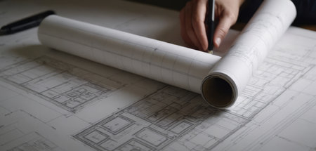 Paper architectural drawings and blueprint.の素材