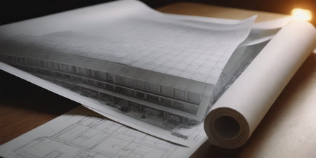 Paper architectural drawings and blueprint.の素材