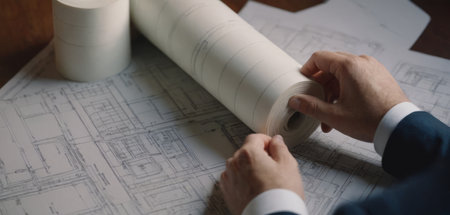 Paper architectural drawings and blueprint.の素材