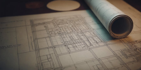 Paper architectural drawings and blueprint.の素材