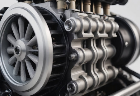real used car motor engine part isolated on white backgroundの素材