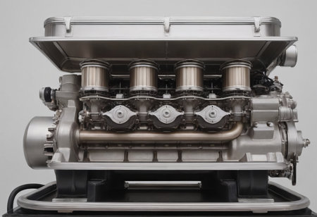 real used car motor engine part isolated on white backgroundの素材