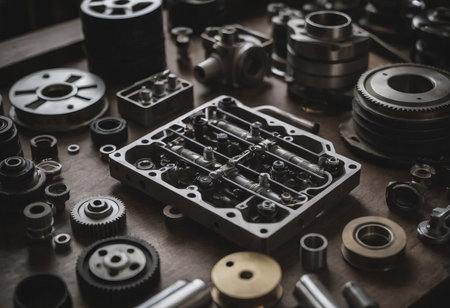 Engine valve car maintenance.The cylinder block of the four-cylinder engine. Disassembled motor vehicle for repairの素材