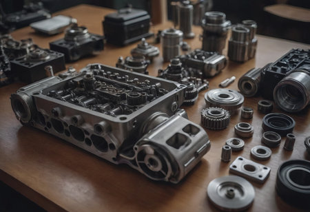 Engine valve car maintenance.The cylinder block of the four-cylinder engine. Disassembled motor vehicle for repairの素材