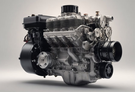 real used car motor engine part isolated on white backgroundの素材