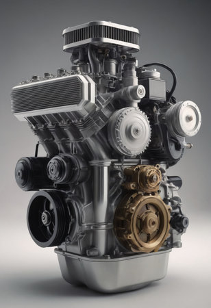 real used car motor engine part isolated on white backgroundの素材