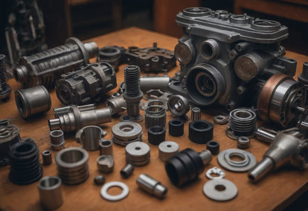 Engine valve car maintenance.The cylinder block of the four-cylinder engine. Disassembled motor vehicle for repairの素材